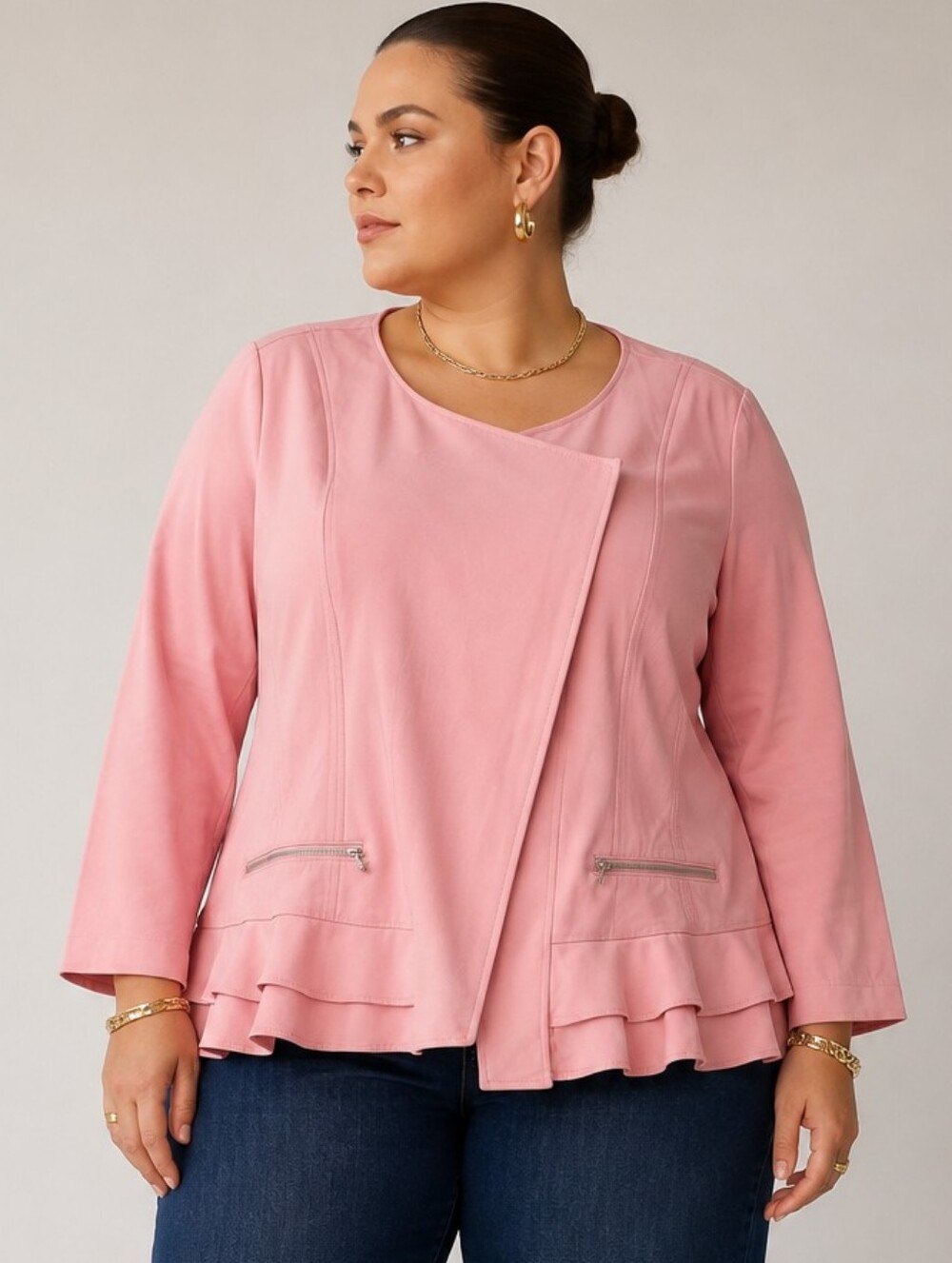 Lane Bryant NEW Plus Size 24: Women’s Pink Ruffle-Hem Blazer Jacket